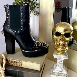 Studded punk rock platform heeled boots